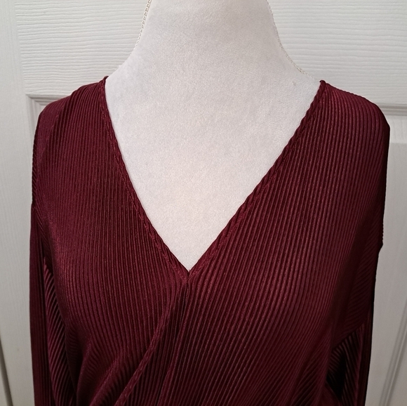 NWT Floral & Ivy Wine Pleated V-Neck Tunic - Picture 2 of 10